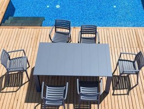 Τραπεζαρία Vegas Artemis 20.9982 (Σετ 7τμχ) 100X180-220cm Dark Grey