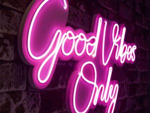 Διακοσμητικό Φωτιστικό Τοίχου Good Vibes Only 395NGR2124 62x2x37cm Led 25,7W Pink Wallity