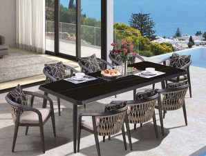 Τραπεζαρία Jardin (Σετ 9Τμχ) Ε6742,S2 220x100x75cm Anthracite-Beige